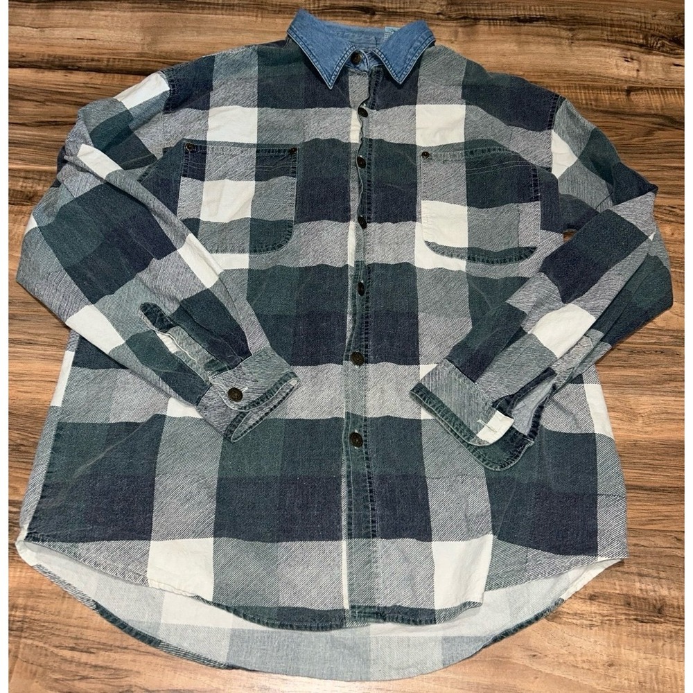 Vintage Rhinoceros Sportswear Mens Long Sleeve Flannel, Denim Collar,‎ Large